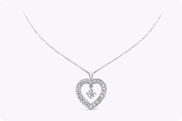 1.81 Carats Total Old European & French Cut Diamond Heart Shape Necklace in White Gold