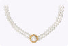 0.40 Carats Brilliant Round Diamond and Double Strand Pearl Necklace in Yellow Gold
