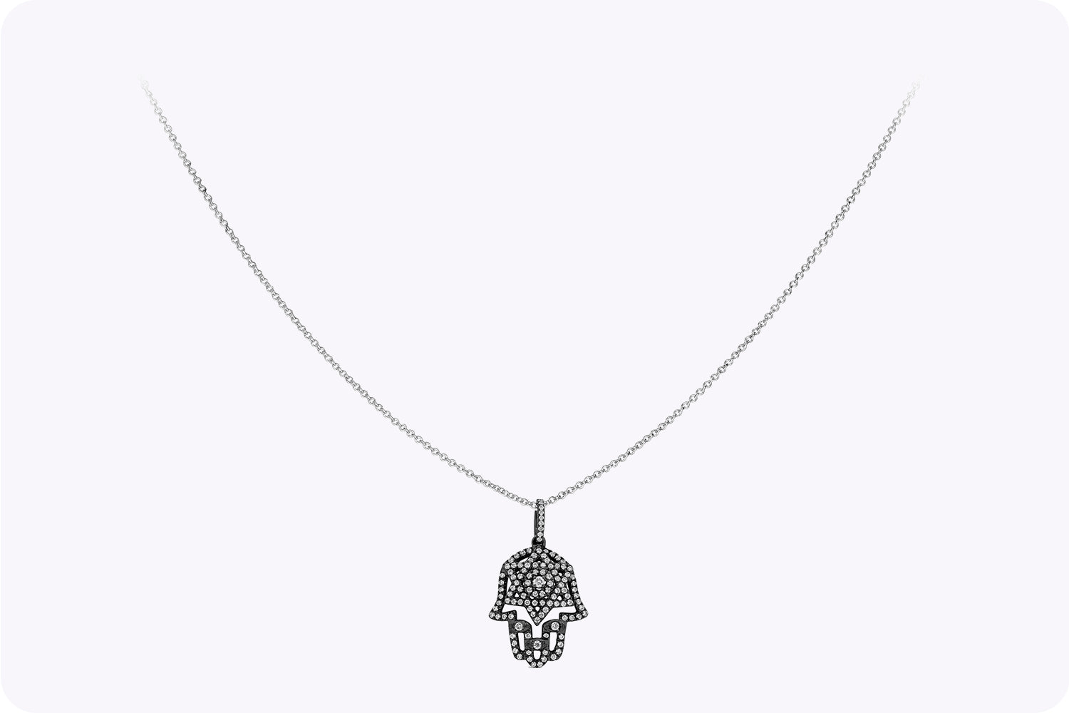 0.40 Carat Round Cut Diamond Hamsa Hand Pendant Necklace in Black Rhodium