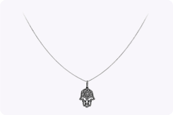 0.40 Carat Round Cut Diamond Hamsa Hand Pendant Necklace in Black Rhodium