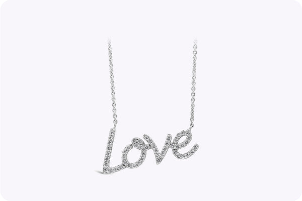 0.45 Carat Total Round Brilliant Cut Diamond Love Pendant Necklace in White Gold