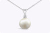 12 millimeter South Sea Pearl and Round Diamond Pendant Necklace in White Gold