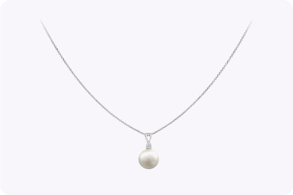 12 mm South Sea Pearl & Round Cut Diamond Pendant Necklace in White Gold