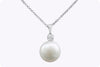 14.26 Carats Total Pearl and Round Shape Diamond Pendant Necklace in White Gold