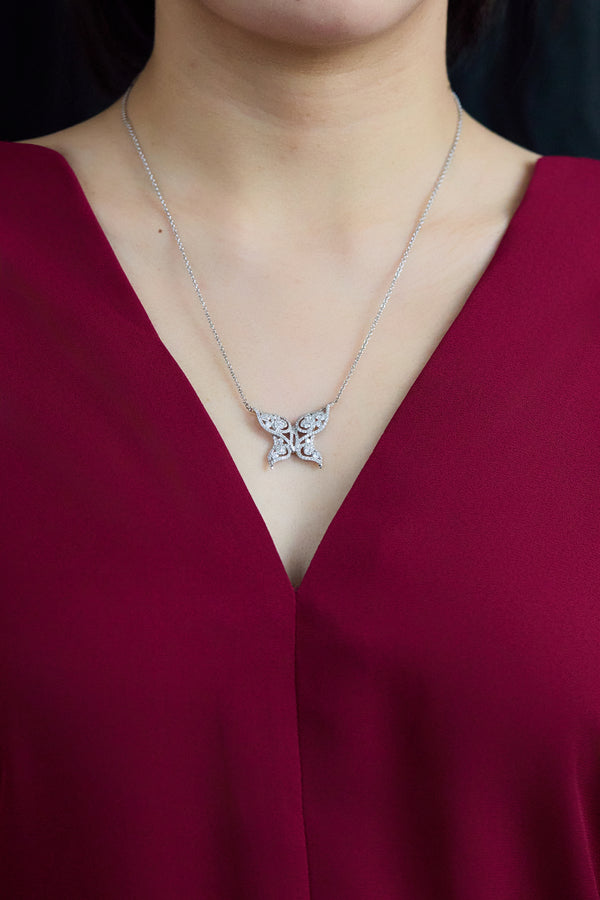 1.34 Carat Diamond Butterfly Pendant Necklace in White Gold