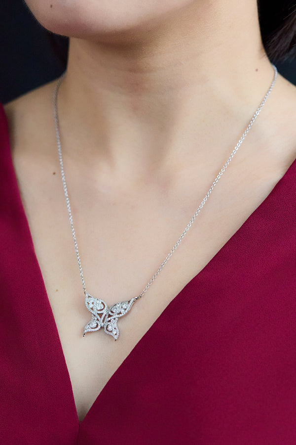1.34 Carat Diamond Butterfly Pendant Necklace in White Gold