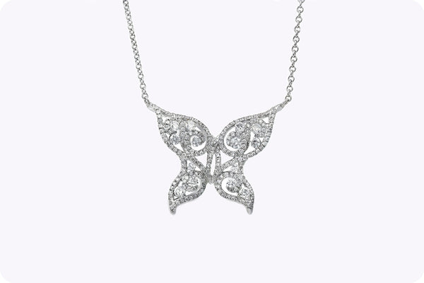 1.34 Carat Diamond Butterfly Pendant Necklace in White Gold