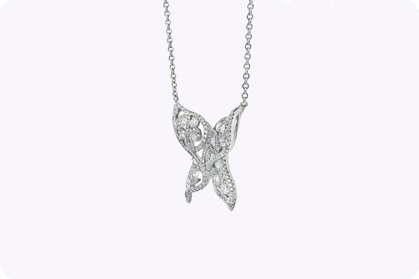 1.34 Carat Diamond Butterfly Pendant Necklace in White Gold