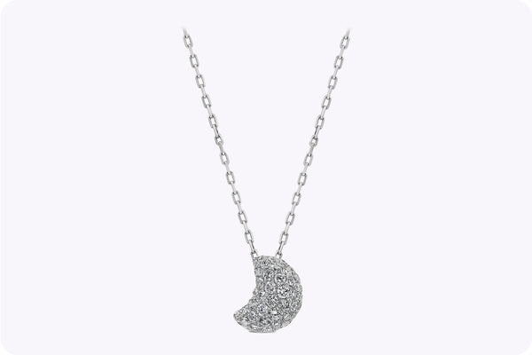 0.77 Carat Total Round Cut Diamond Crescent Moon Pendant Necklace in White Gold