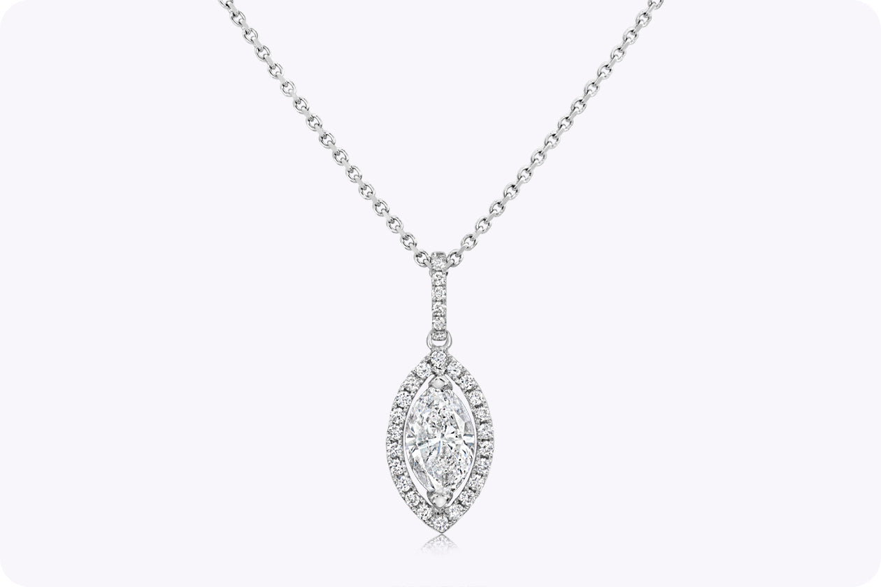 1.06 Carats Marquise Cut Diamond Halo Pendant Necklace in White Gold