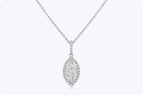 1.06 Carats Marquise Cut Diamond Halo Pendant Necklace in White Gold