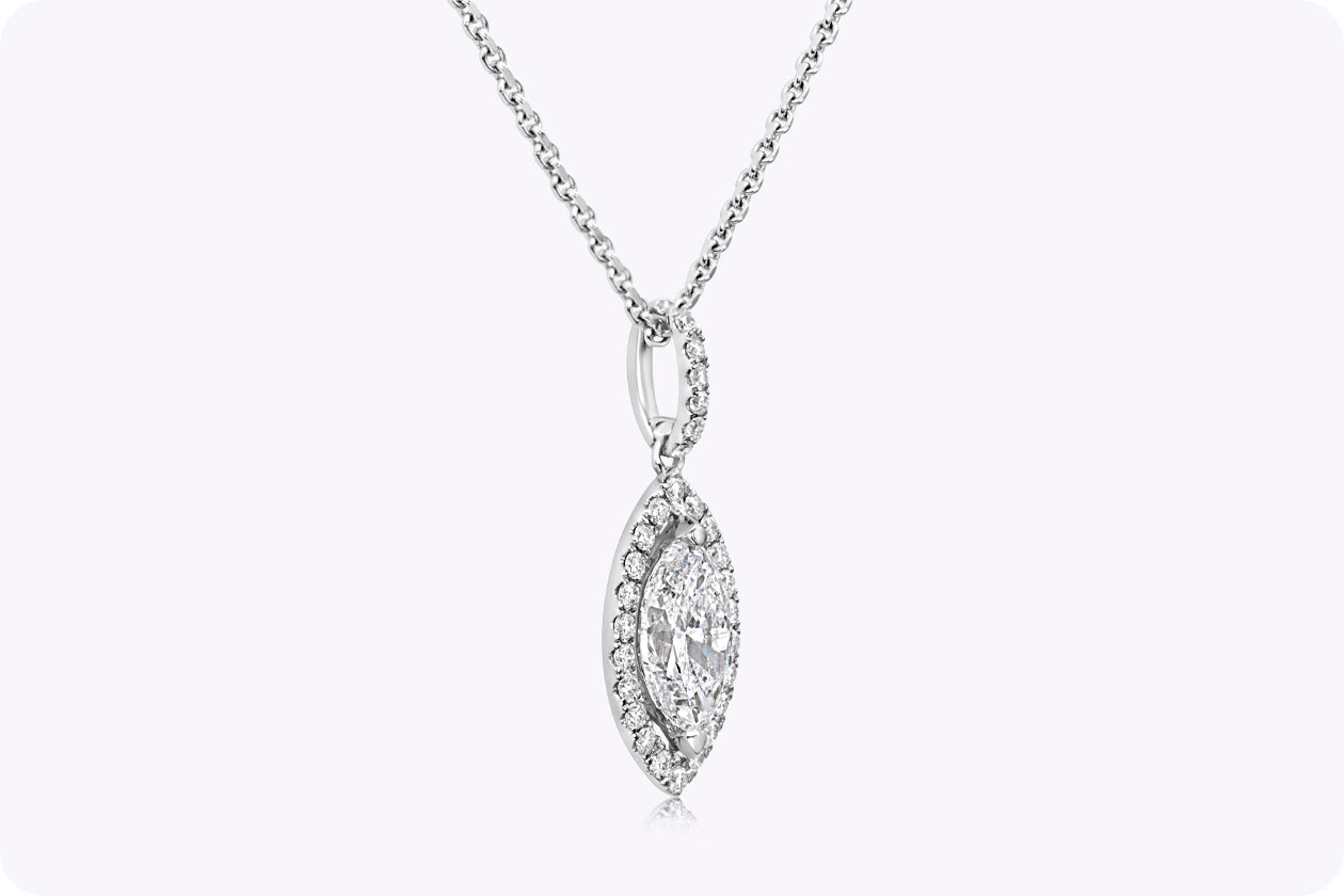 1.06 Carats Marquise Cut Diamond Halo Pendant Necklace in White Gold