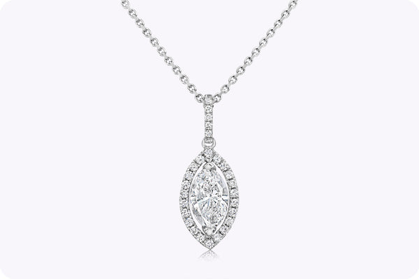 1.06 Carats Marquise Cut Diamond Halo Pendant Necklace in White Gold