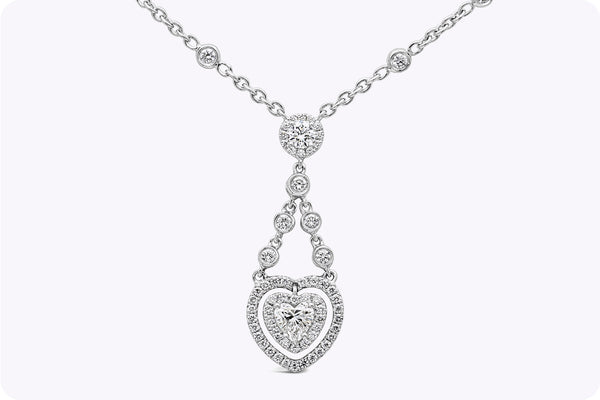 1.68 Carats Total Heart Shape Diamond Pendant Necklace in White Gold