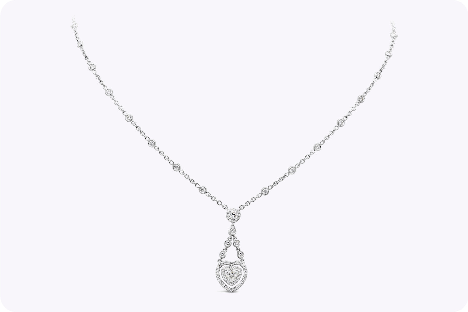 1.68 Carats Total Heart Shape Diamond Pendant Necklace in White Gold