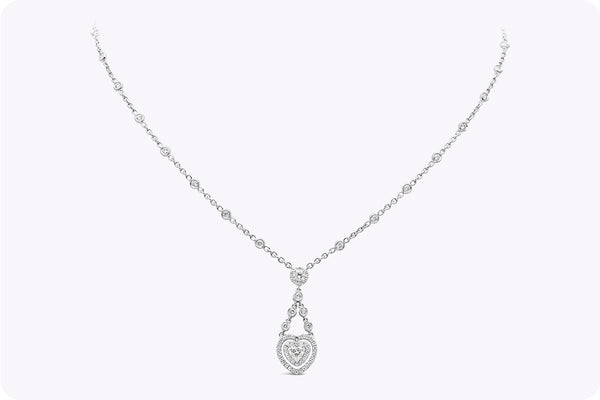 1.68 Carats Total Heart Shape Diamond Pendant Necklace in White Gold