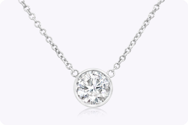 0.91 Carat Round Brilliant Cut Diamond Bezel-Set Solitaire Necklace in White Gold