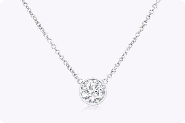 0.91 Carat Round Brilliant Cut Diamond Bezel-Set Solitaire Necklace in White Gold