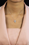 0.90 Carat Total Oval Cut Diamond Cross Pendant Necklace in White Gold