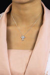 0.90 Carats Total Oval Cut Diamond Cross Bezel Set Pendant Necklace in White Gold