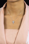 0.90 Carat Total Oval Cut Diamond Cross Pendant Necklace in White Gold