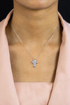 0.90 Carat Total Oval Cut Diamond Cross Pendant Necklace in White Gold