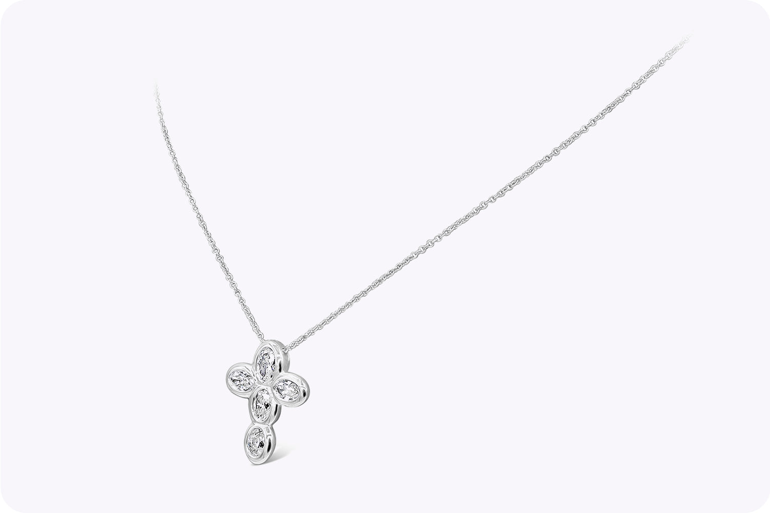 0.90 Carat Total Oval Cut Diamond Cross Pendant Necklace in White Gold