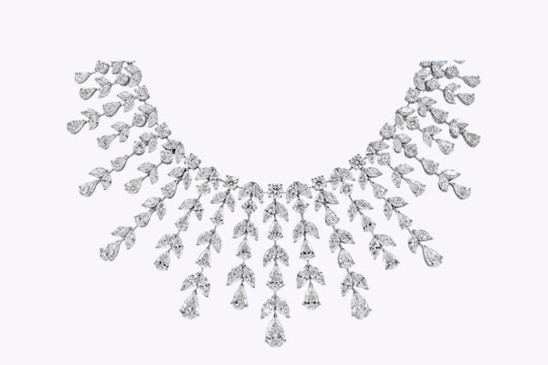 100.19 Carats Total Graduating Mixed-Cut Diamond Fringe Necklace in White Gold