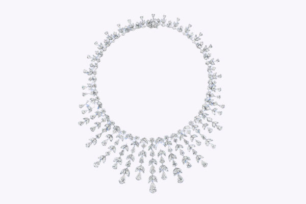 100.19 Carats Total Graduating Mixed-Cut Diamond Fringe Necklace in White Gold