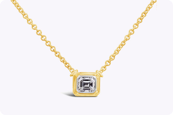 1.00 Carat Emerald Cut Diamond Solitaire Pendant Necklace in Two-Tone Gold