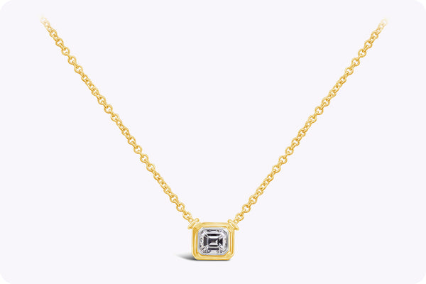 1.00 Carat Emerald Cut Diamond Solitaire Pendant Necklace in Two-Tone Gold