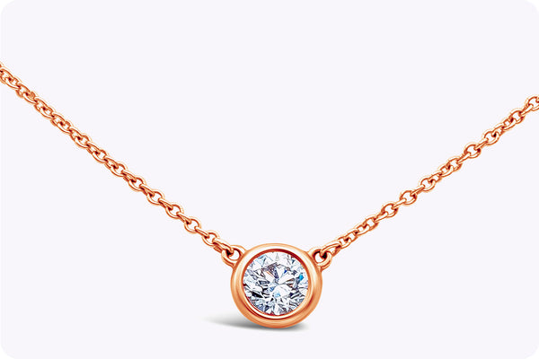 0.47 Carat Round Cut Diamond Solitaire Pendant Necklace in Rose Gold