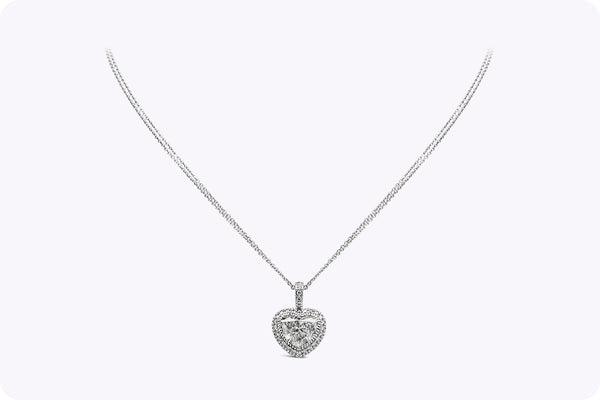 3.05 Carats Heart Shape Diamond Halo Pendant Necklace in White Gold