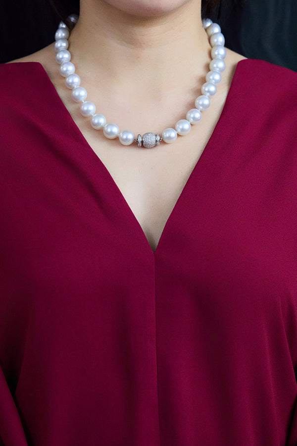 1.54 Carat South Sea Pearl and Diamond Necklace in White Gold