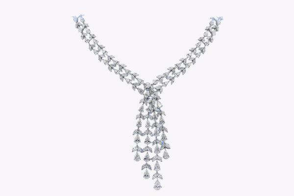 40.94 Carat Total Mixed Cut Cluster Diamond Drop Necklace in White Gold