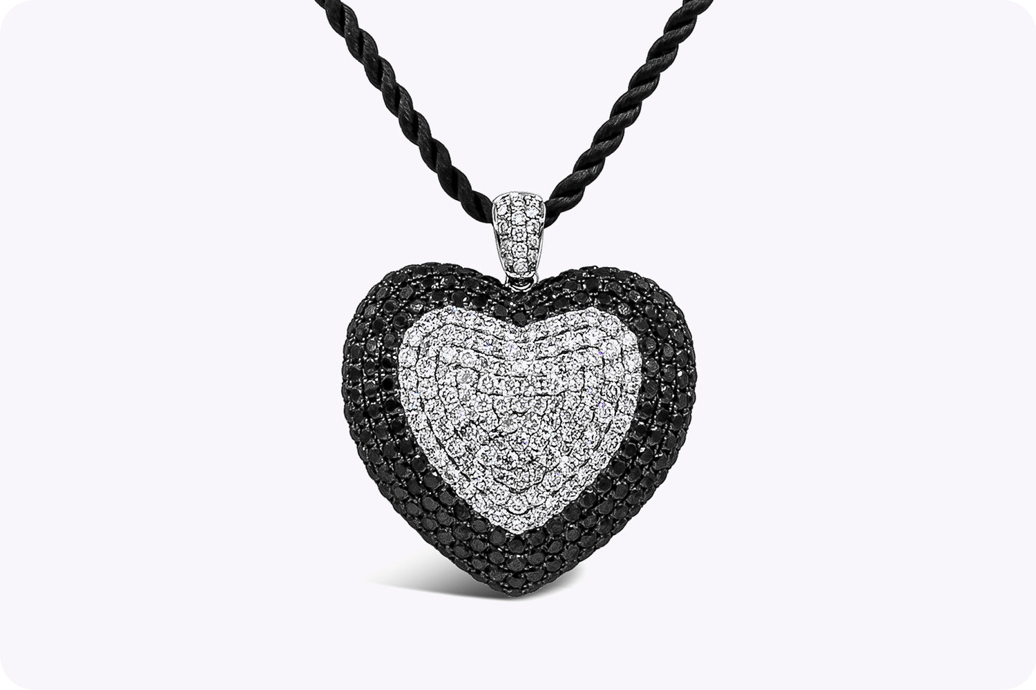 12.40 Carats Total Black & White Diamond Heart Shape Pendant Necklace in White Gold