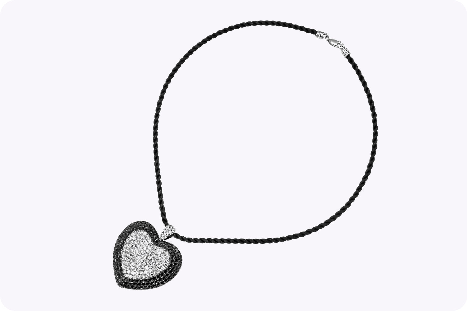 12.40 Carats Total Black & White Diamond Heart Shape Pendant Necklace in White Gold