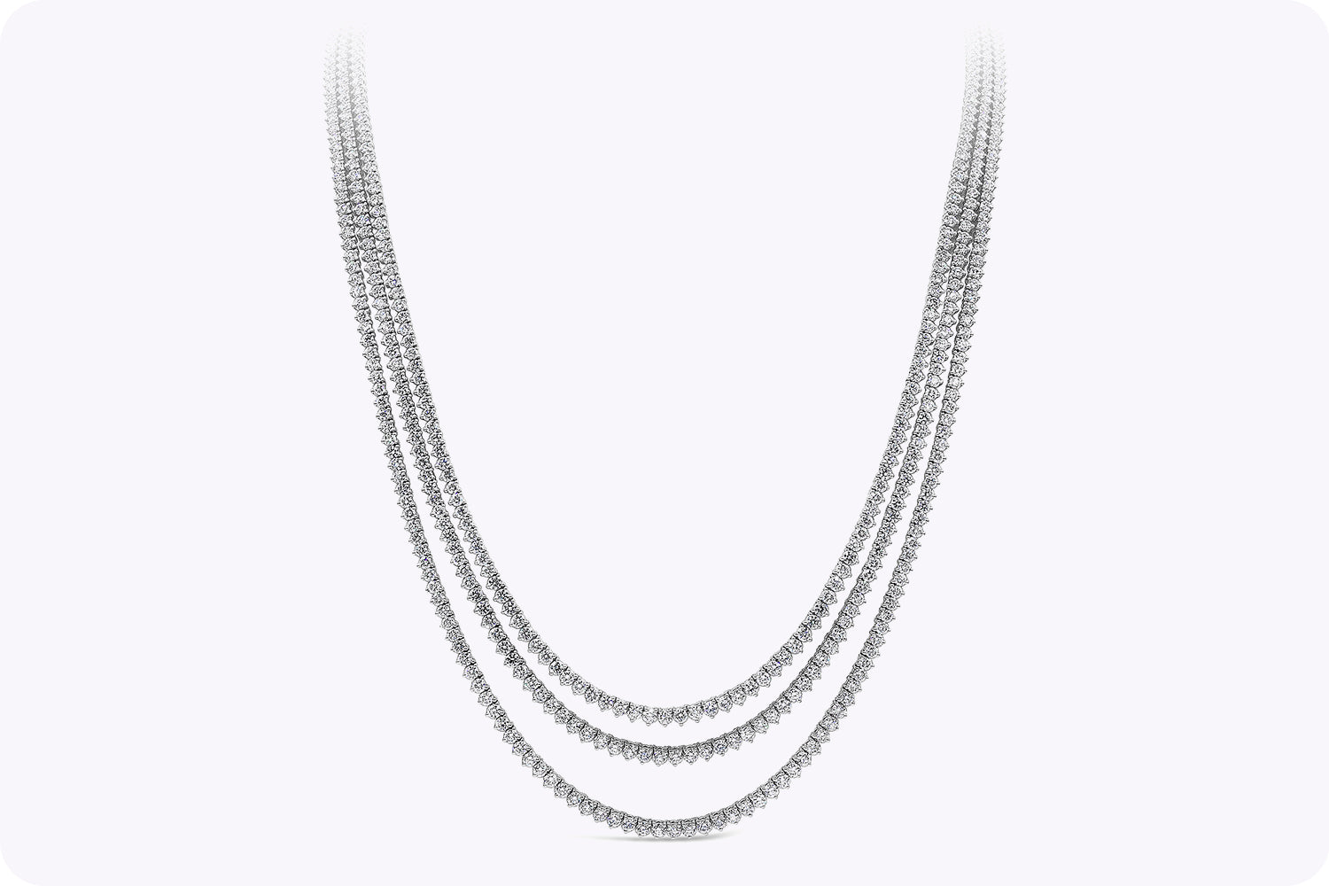 54.16 Carats Total Round Brilliant Cut Diamond Multi-Row Tennis Necklace in White Gold