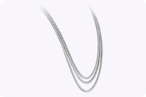 54.16 Carats Total Round Brilliant Cut Diamond Multi-Row Tennis Necklace in White Gold