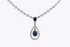 4.29 Carats Total Blue Sapphire and Diamond Halo Drop Necklace in White Gold