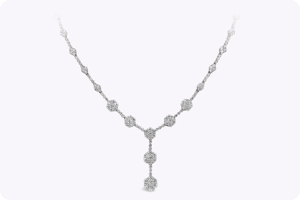 10.14 Carats Total Round Diamond Cluster Floral-Motif Necklace in White Gold