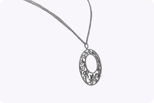 Diamond Floral Swirl Pendant Necklace in Black Rhodium