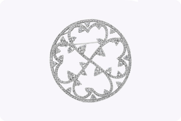 4.14 Carat Round Brilliant Cut Diamond Clover Brooch/Pendant in White Gold
