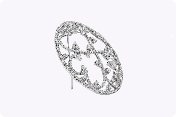 4.14 Carat Round Brilliant Cut Diamond Clover Brooch/Pendant in White Gold