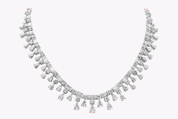 36.28 Carats Total Mixed-Cut Diamond Fringe Collar Necklace in Platinum