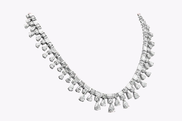 36.28 Carats Total Mixed-Cut Diamond Fringe Collar Necklace in Platinum