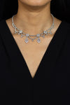 4.33 Carats Total Rose Cut Antique Curtain Style Diamond Necklace in White Gold
