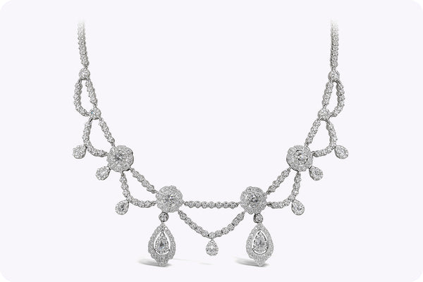 4.33 Carats Total Rose Cut Diamond Edwardian Style Necklace in White Gold