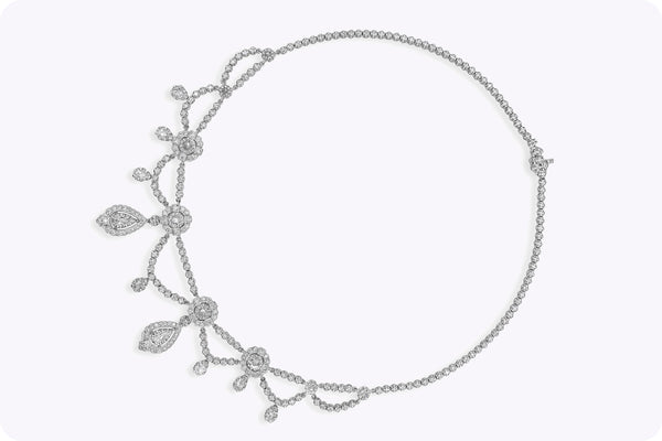 4.33 Carats Total Rose Cut Diamond Edwardian Style Necklace in White Gold