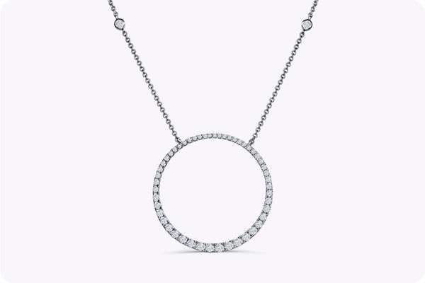 1.15 Carats Round Cut Diamond Circle Pendant Necklace in White Gold